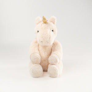 Wonderlings Gilbert Unicorn plush toy, front view.